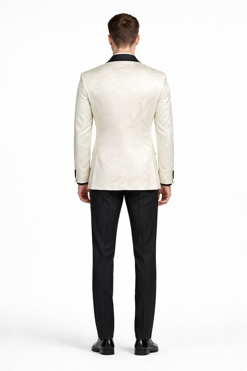 Mens Blazer - Paisley Sport Coat - Ivory Prom 2026 Tuxedo Dinner Jacket Blazer