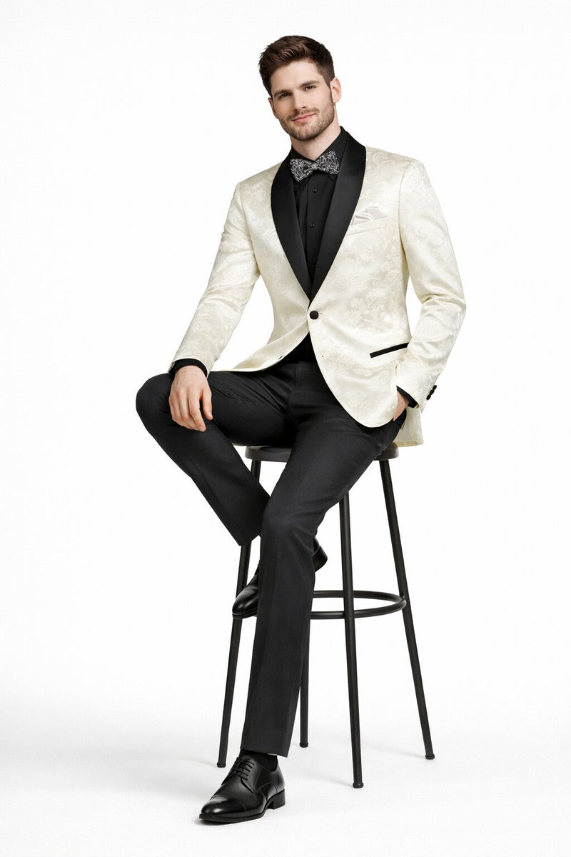 Mens Blazer - Paisley Sport Coat - Ivory Prom 2026 Tuxedo Dinner Jacket Blazer