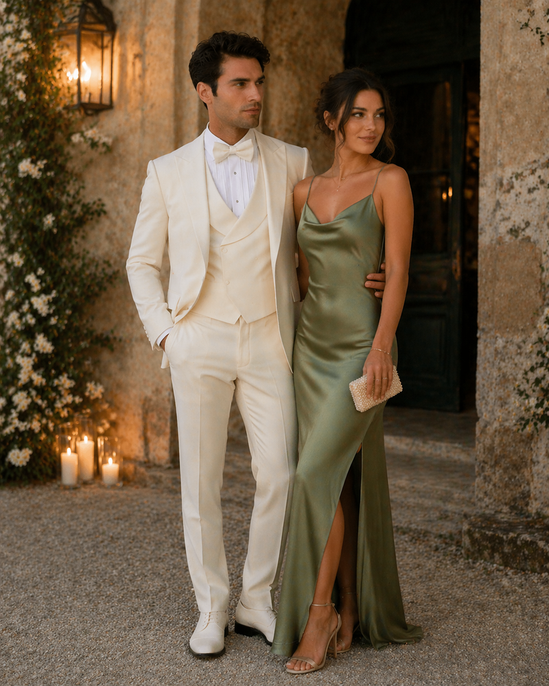 Cream Suit - Ivory Tuxedo - Off White Paisley Suit - Floral Tuxedo - Wedding Tuxedo