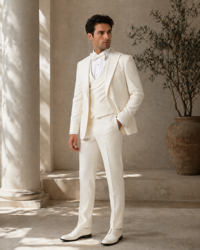 Cream Suit - Ivory Tuxedo - Off White Paisley Suit - Floral Tuxedo - Wedding Tuxedo