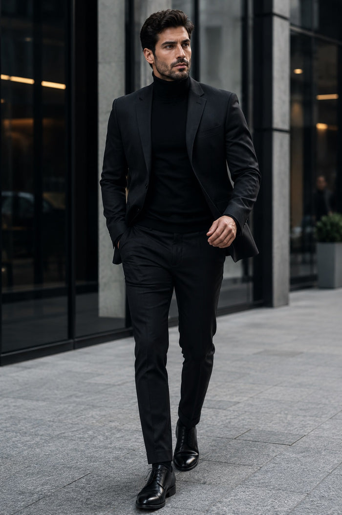 Men's John Wick Charcoal Or Black Suit Costume With Matching Turtle Neck Sweater (All Brand New)