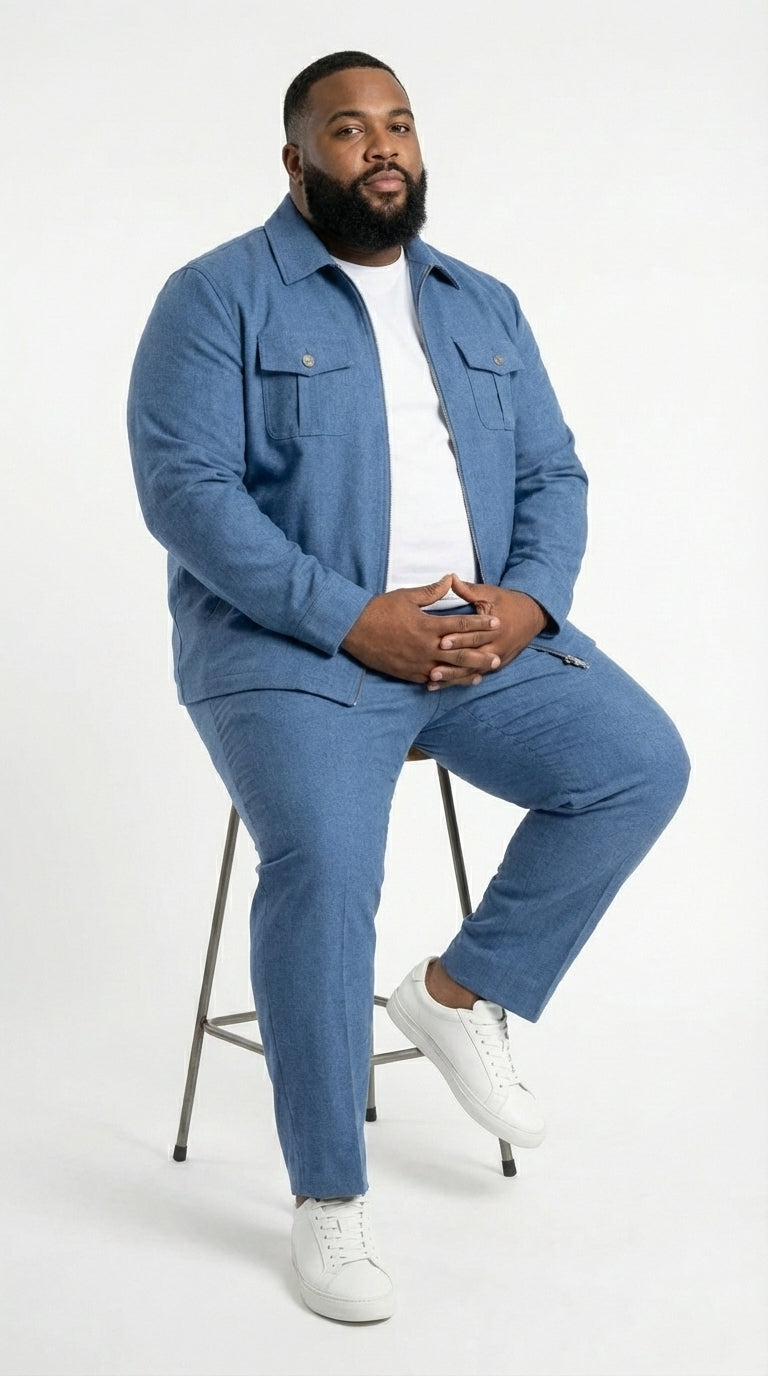 Men's Light Blue Walking Suit Set by Safair Military Casual Jacket and Pants Outfit for Travel | Vacation