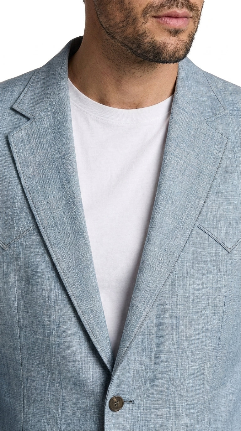 Mens Light Blue Western Blazer – Classic Cowboy Sport Coat with Western Yoke Design