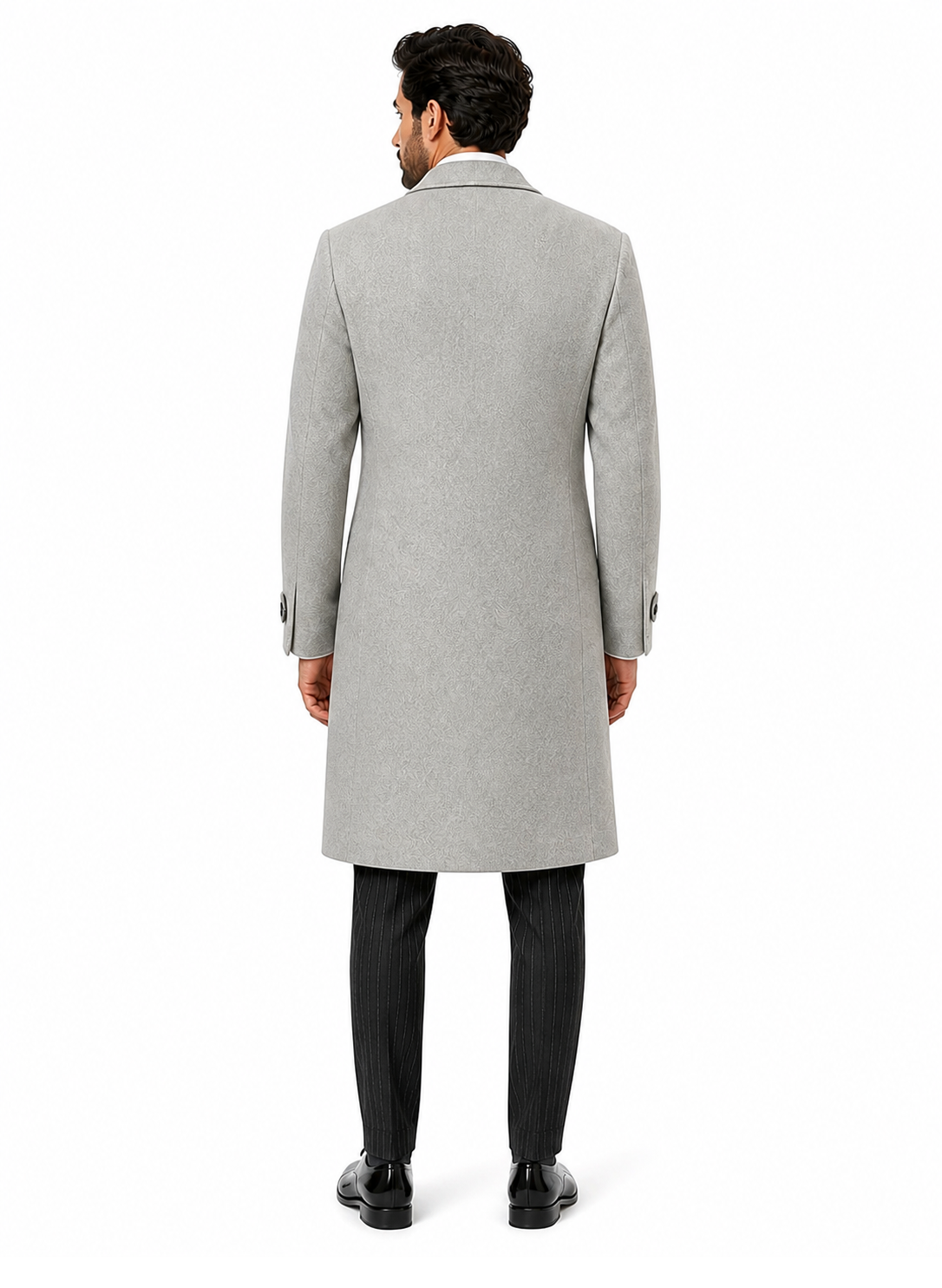 Mens Light Gray Double-Breasted Wool Overcoat – Classic Long Dress Coat for Winter