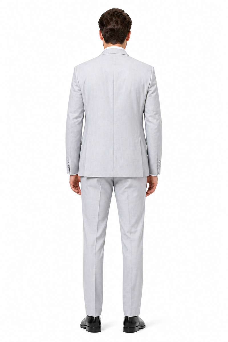 Men’s Light Grey Sharkskin 3 Piece Suit – Two Button Vested Modern Formal Business Suit for Wedding in silver Ice Gray