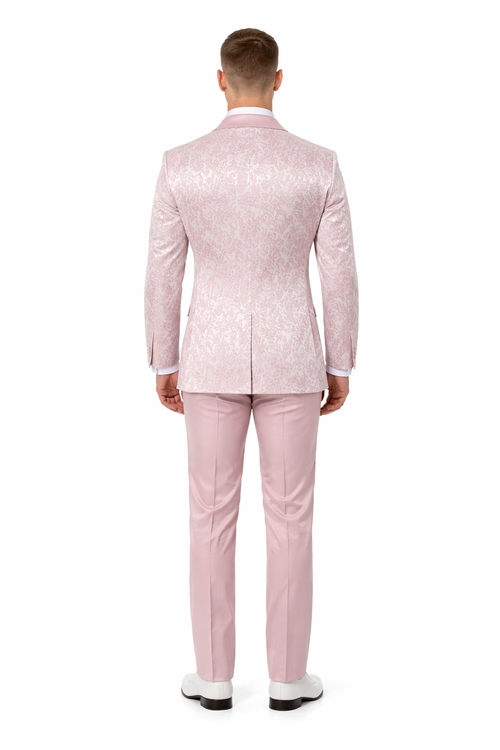 Mens Light Pink Dusty Rose -  Floral Tuxedo Suit Luxury Satin Shawl Lapel 3-Piece Formal Wedding and Prom Suit in Blush Mauve color