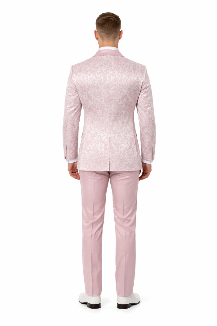 Mens Light Pink Dusty Rose -  Floral Tuxedo Suit Luxury Satin Shawl Lapel 3-Piece Formal Wedding and Prom Suit in Blush Mauve color