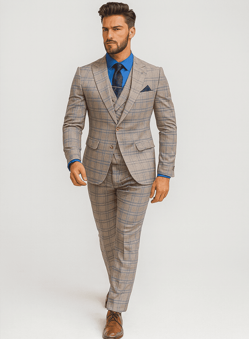 Designer Plaid Suit with Vest and Gold Buttons - Mens Formal Style | Alberto Nardoni Designer Plaid Suit with Vest and Gold Buttons - Mens Formal Style | Alberto Nardoni