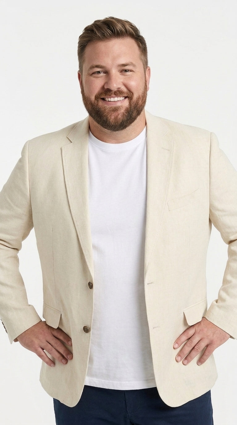 Mens Light Tan Sport Coat – Two-Button Classic Blazer for Business, Wedding & Casual Wear Cream Ivory Linen Fabric