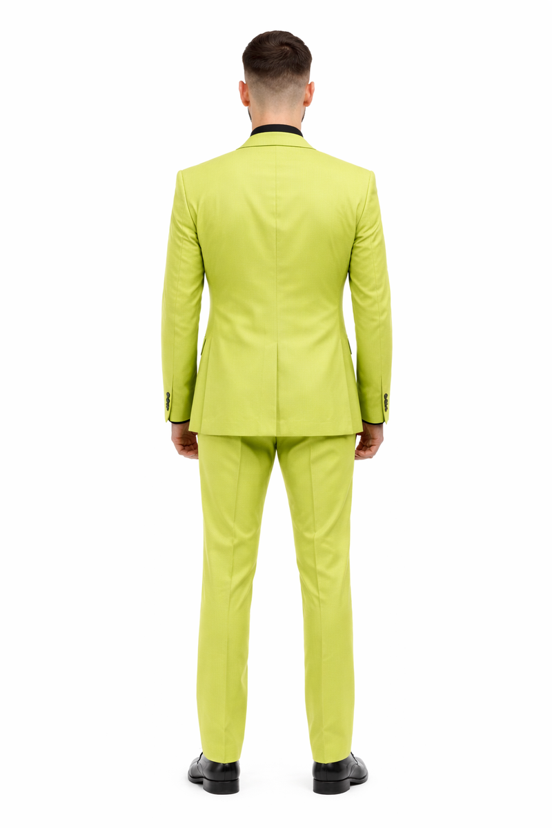 Men's Lime Green Three-Piece Suit with Floral Tie â€“ Slim Fit Tuxedo for Weddings & Parties