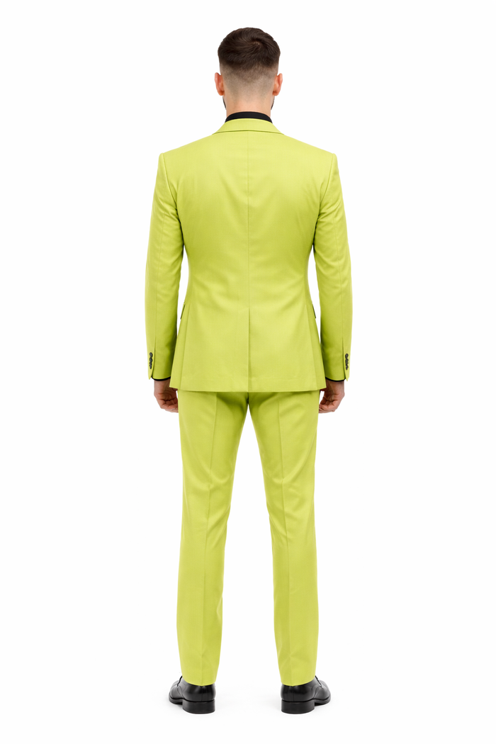 Men's Lime Green Three-Piece Suit with Floral Tie â€“ Slim Fit Tuxedo for Weddings & Parties
