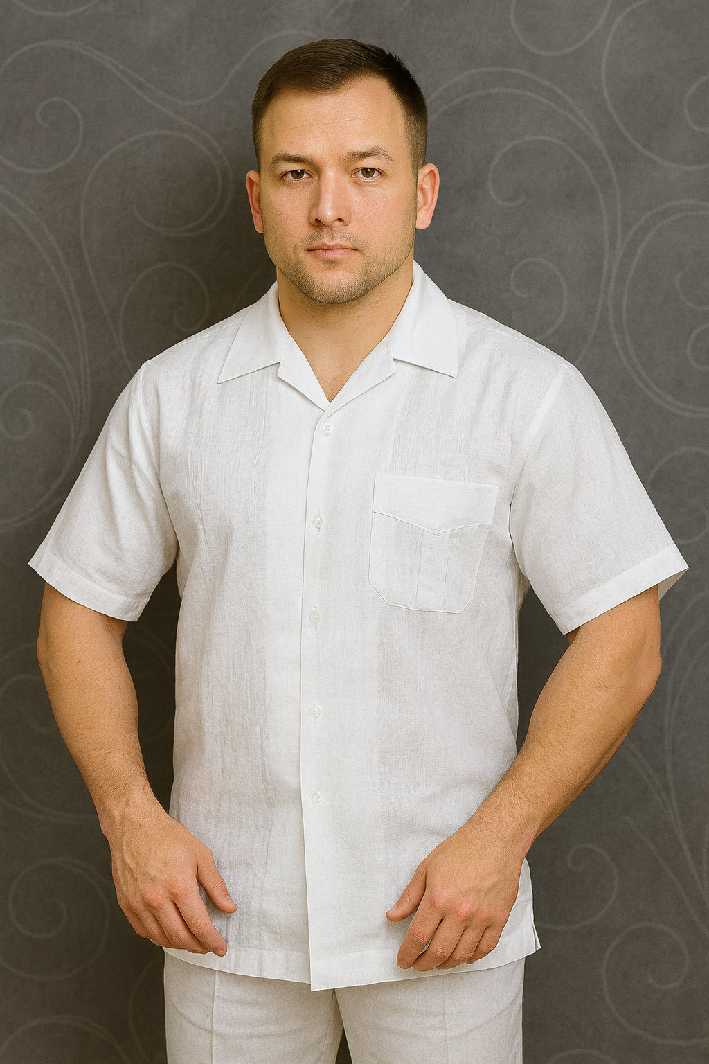 Mens Linen Suit / Cotton French Cuffs 2 Piece Summer Casual Two Piece Mens Walking Outfit For Sale Pant Sets Casual Suit Short sleeve Shirt + Pants White all white outfits for men