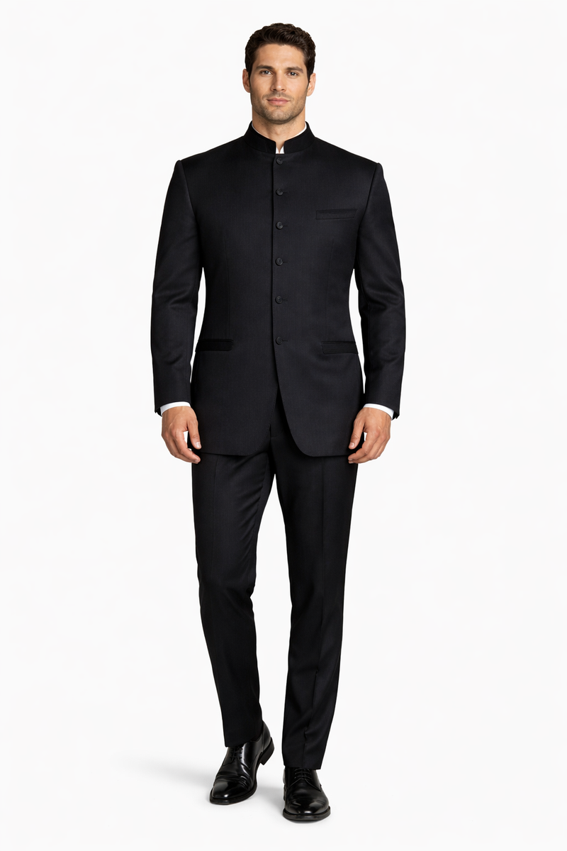 black button up dresses Mens Long Mandarin Collar Zoot Suit Black Tuxedo