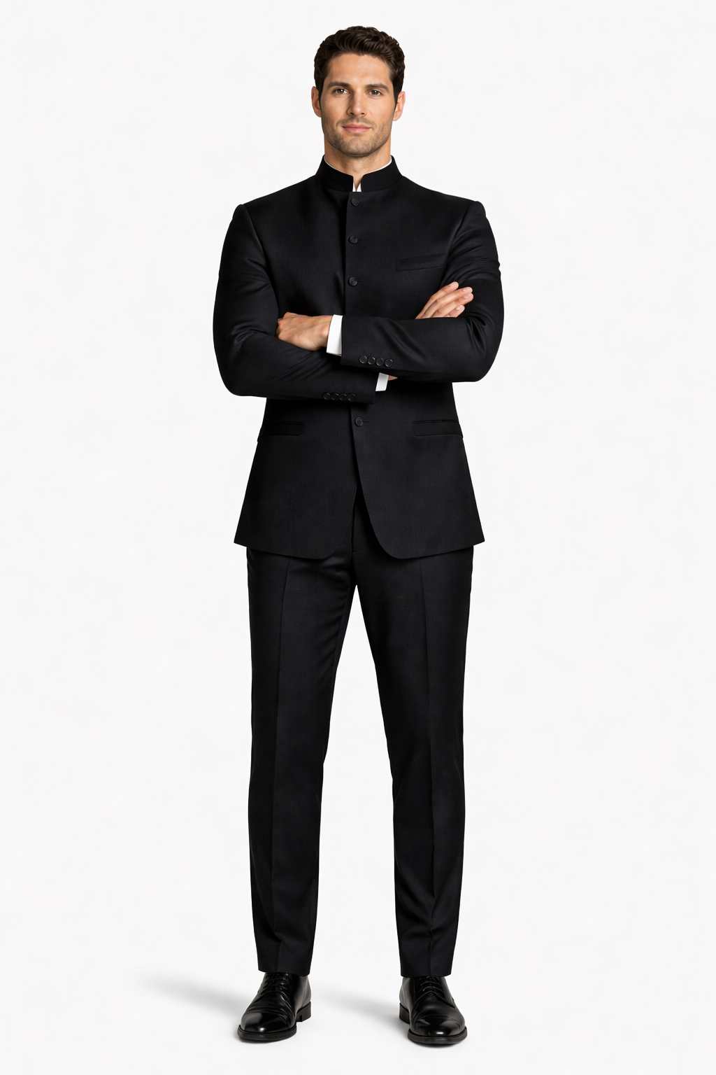 Mens Long Mandarin Collar Zoot Suit Black Tuxedo