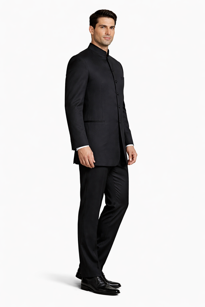 Mens Long Mandarin Collar Zoot Suit Black Tuxedo