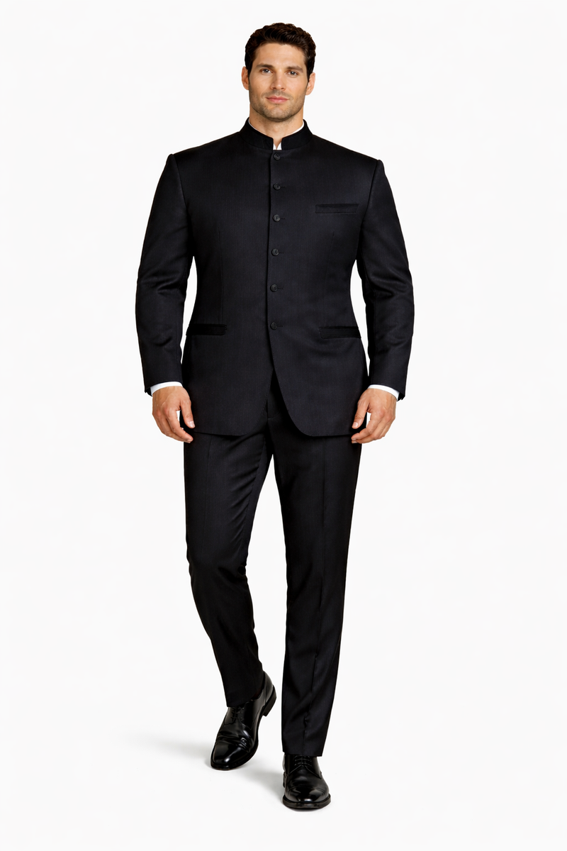 Mens Long Mandarin Collar Zoot Suit Black Tuxedo
