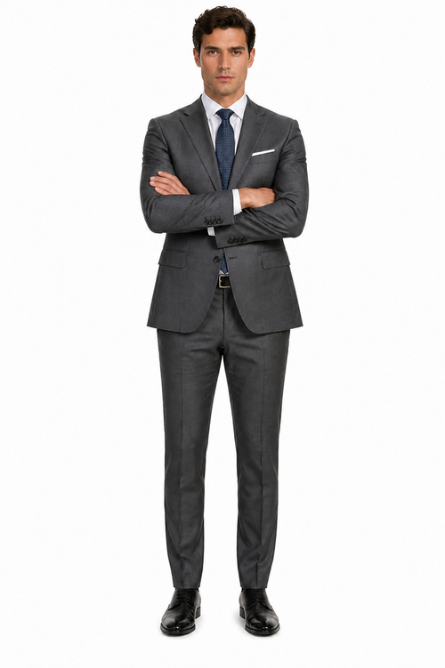 Mens Mantoni Gray Suit – Classic 2 Piece Grey Suit for Wedding, Business and Formal Wear