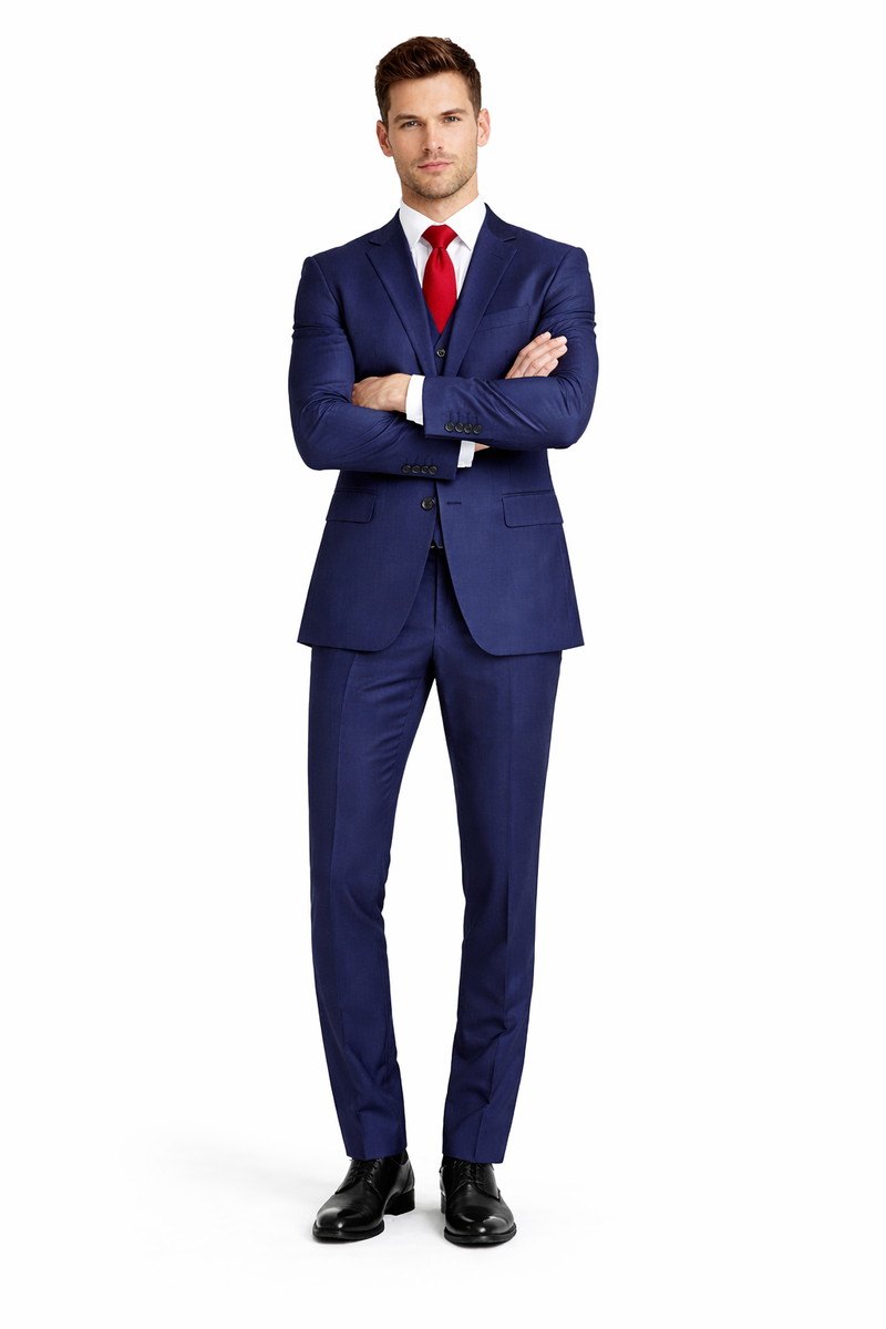 Mens Tiglio Solid Navy Suit – Classic 2 Piece Navy Blue Suit for Wedding, Business & Formal Wear