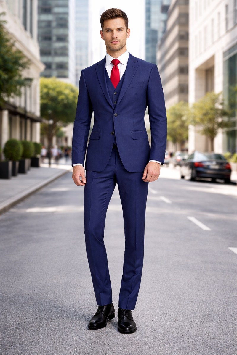 Mens Tiglio Solid Navy Suit – Classic 2 Piece Navy Blue Suit for Wedding, Business & Formal Wear