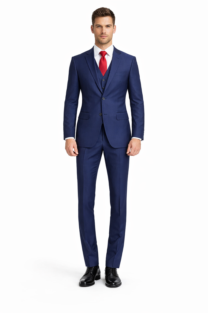 Mens Tiglio Solid Navy Suit – Classic 2 Piece Navy Blue Suit for Wedding, Business & Formal Wear