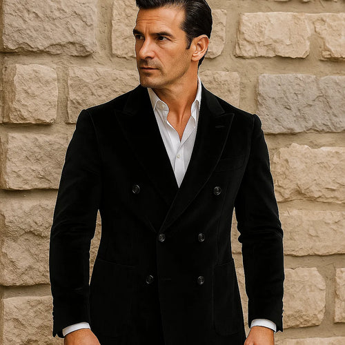 Double Breasted Black Velvet Blazer