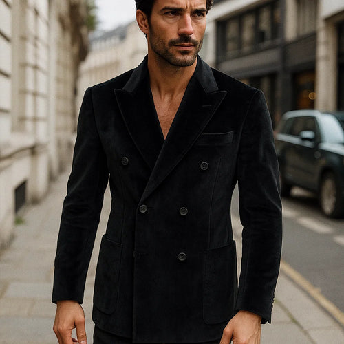 Double Breasted Black Velvet Blazer
