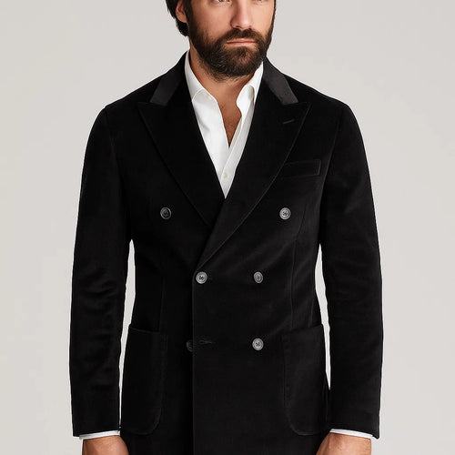 Double Breasted Black Velvet Blazer