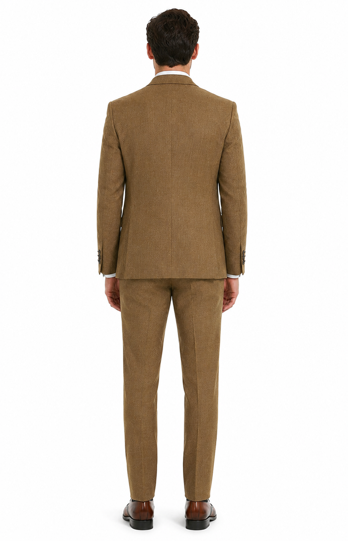 Mens Mocca Brown Taupe textured 1920s Great Gatsby Inspired Suit – Vintage Three Piece Retro Formal Suit Peak Lapel
