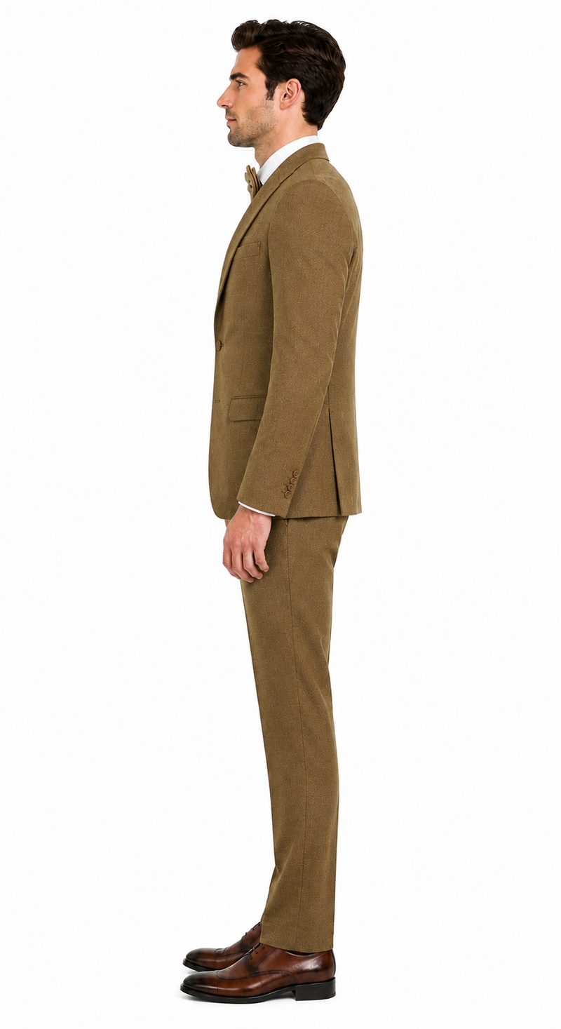 Mens Mocca Brown Taupe textured 1920s Great Gatsby Inspired Suit – Vintage Three Piece Retro Formal Suit Peak Lapel