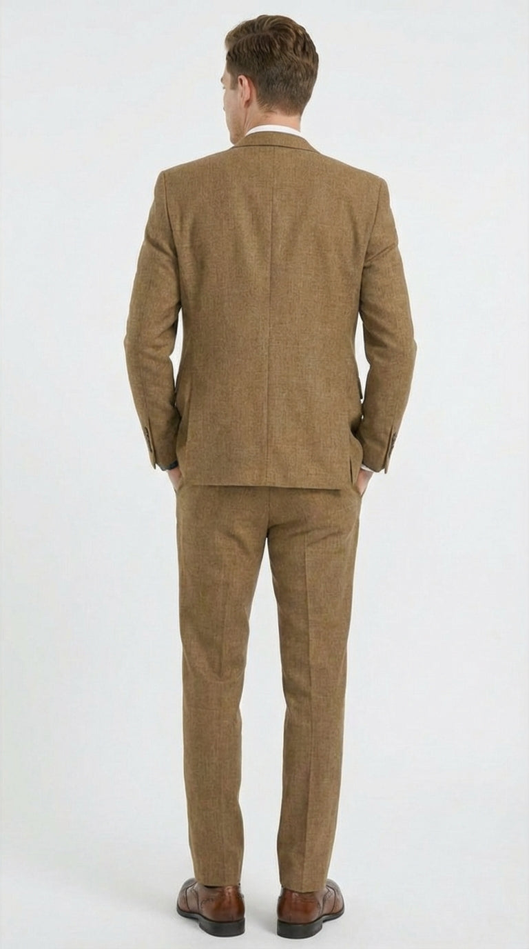 Mens Mocca Brown Taupe textured 1920s Great Gatsby Inspired Suit – Vintage Three Piece Retro Formal Suit Peak Lapel