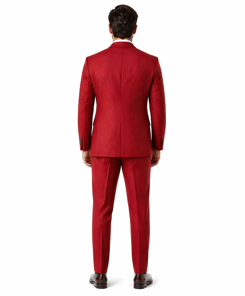 Mens Modern Double Breasted Peak Lapel Suit in Red