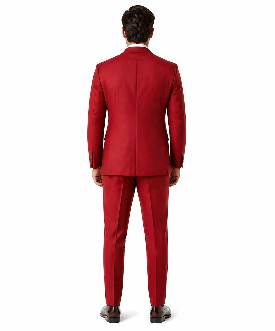 Mens Modern Double Breasted Peak Lapel Suit in Red