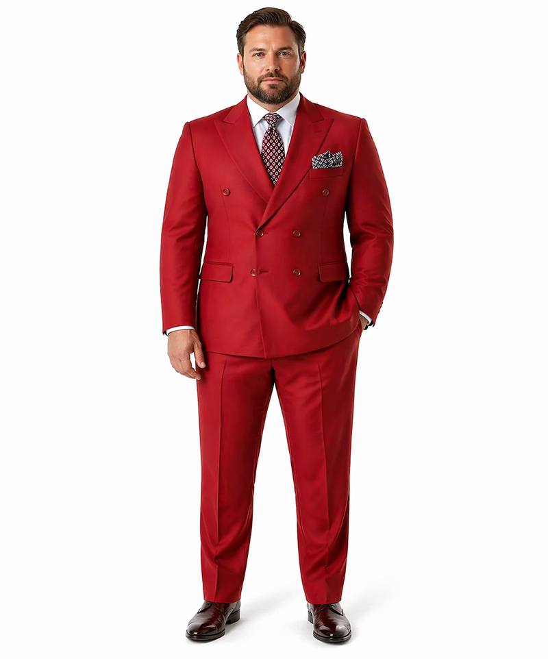 Mens Modern Double Breasted Peak Lapel Suit in Red