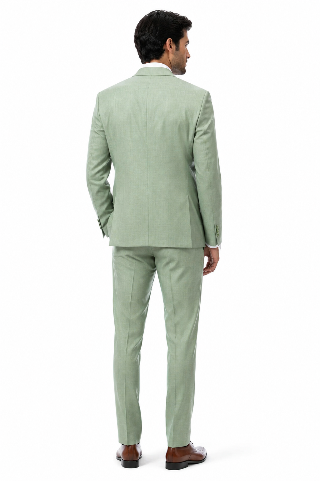 Mens Modern Fit Two Button Vested Notch Lapel Sharkskin Business Suit in Moss Green