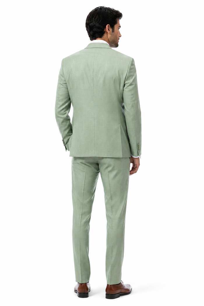 Mens Modern Fit Two Button Vested Notch Lapel Sharkskin Business Suit in Moss Green