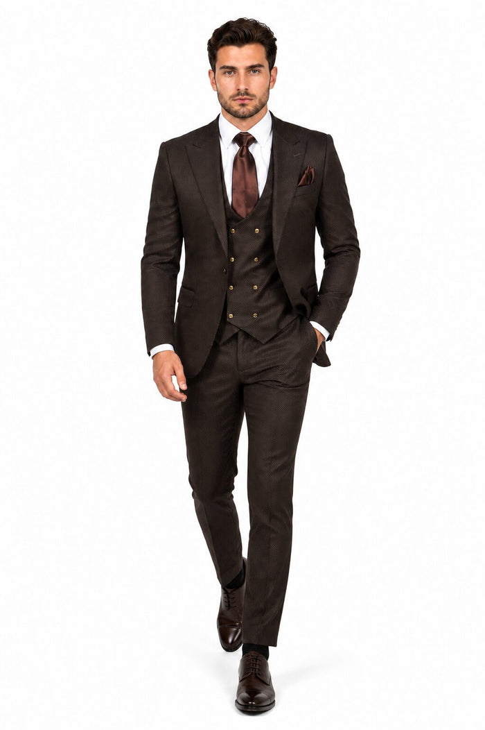 Rossi Man BOND RM1753 Slim Fit 3-Piece Suit - 1-Button Peak Lapel, Modern Formalwear for Men