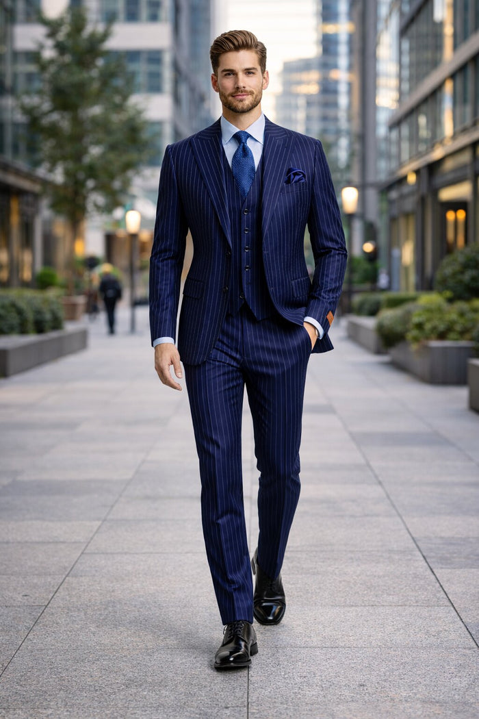 Steve Harvey Suit - Peak Lapel Modern Fit - No Pleated Pants Designer Brand Multicolor 3 Piece Single Breasted Vested Suit
