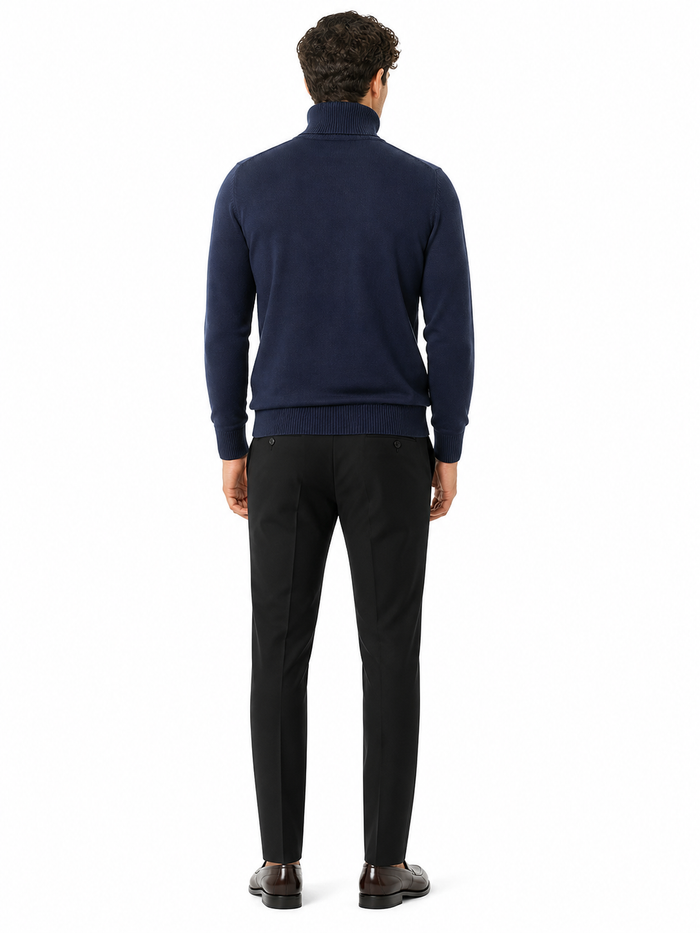 Men's Navy Blue Classic Turtleneck Sweater â€“ Lightweight Knit Pullover