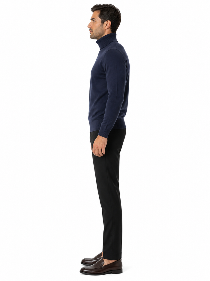 Men's Navy Blue Classic Turtleneck Sweater â€“ Lightweight Knit Pullover