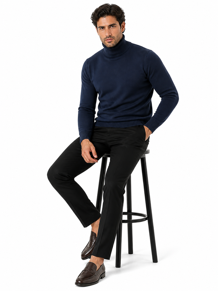 Men's Navy Blue Classic Turtleneck Sweater â€“ Lightweight Knit Pullover