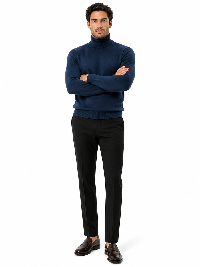 Men's Navy Blue Classic Turtleneck Sweater â€“ Lightweight Knit Pullover