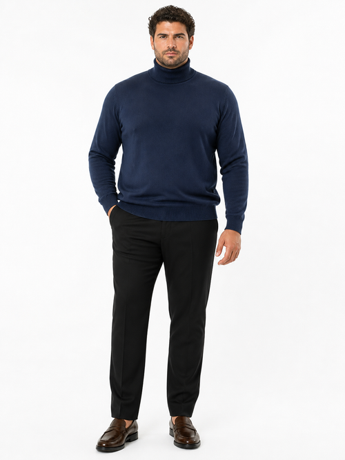 Men's Navy Blue Classic Turtleneck Sweater â€“ Lightweight Knit Pullover
