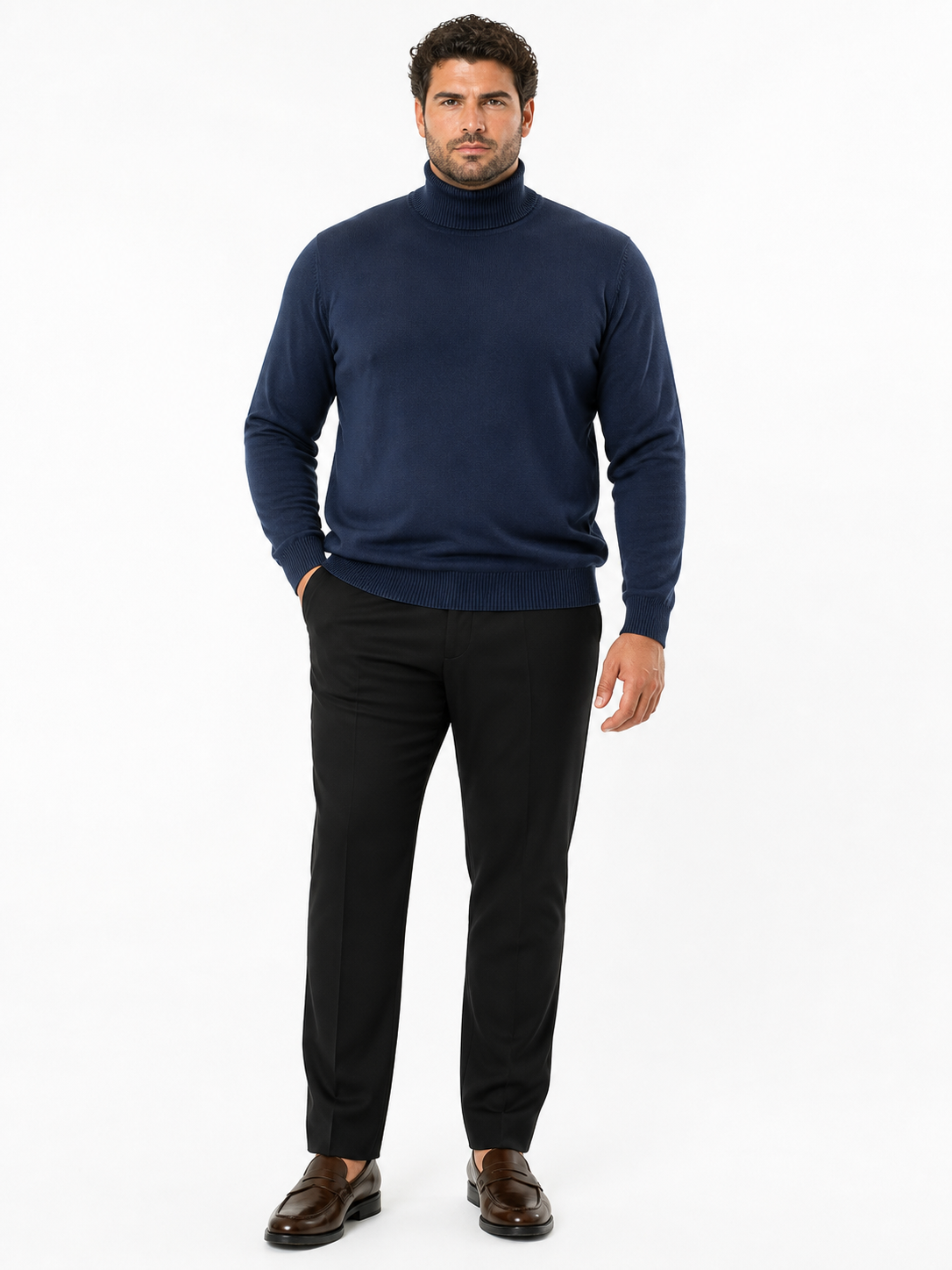 Men's Navy Blue Classic Turtleneck Sweater â€“ Lightweight Knit Pullover