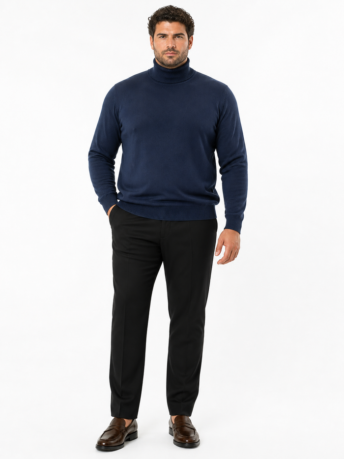 Men's Navy Blue Classic Turtleneck Sweater â€“ Lightweight Knit Pullover