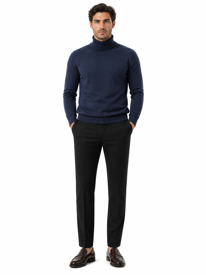Men's Navy Blue Classic Turtleneck Sweater â€“ Lightweight Knit Pullover