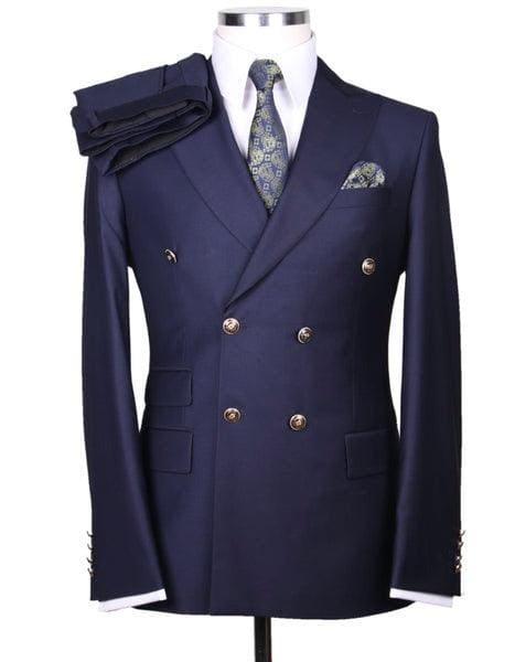 Mens Navy Blue Double Breasted Suit - AlbertoNardoniStore