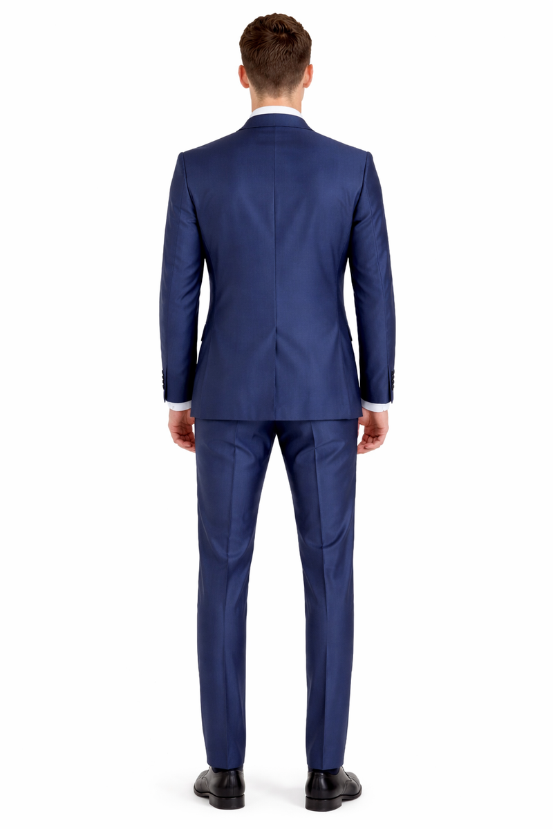 Mens Navy Blue Shiny Finish 3-Piece Suit Set Premium Tailored Fit Formal Wedding and Party Sateen Slim Fitted Suit