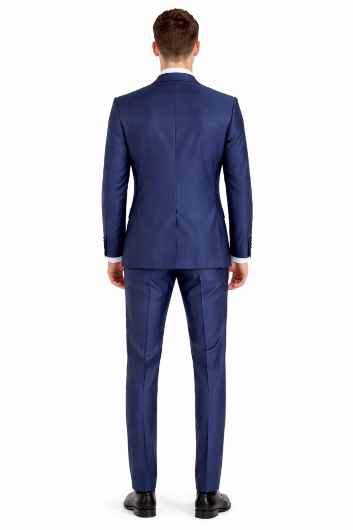 Mens Navy Blue Shiny Finish 3-Piece Suit Set Premium Tailored Fit Formal Wedding and Party Sateen Slim Fitted Suit