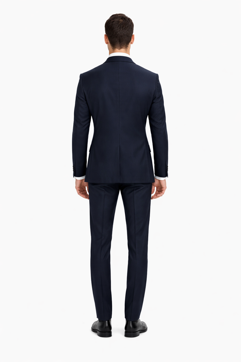 Men’s Navy Blue Suits with Satin Peak Lapel – Formal 2-Piece Set