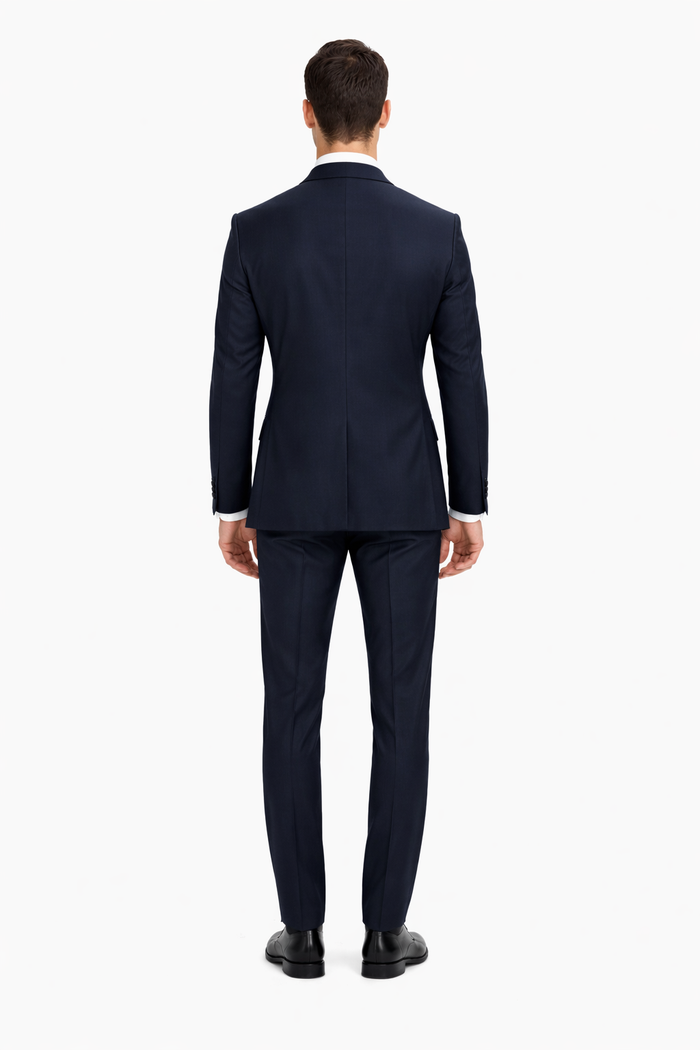 Men’s Navy Blue Suits with Satin Peak Lapel – Formal 2-Piece Set